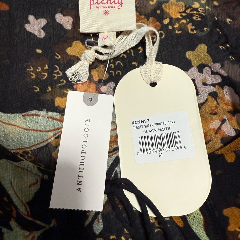 NWT- Anthropologie -PLENTY, sheer printed Kappa, black motif, Floral Blouse. M - Picture 8 of 8